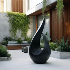 FINEST FM 096 fluid drop modern abstract black granite sculpture luxury garden sculpture